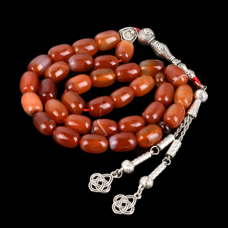 

Red Agate Chain Knotted Necklace Mala Jewelry Gfit 33 Carnelian Prayer Islamic Tasbih Rosary Beads Muslim