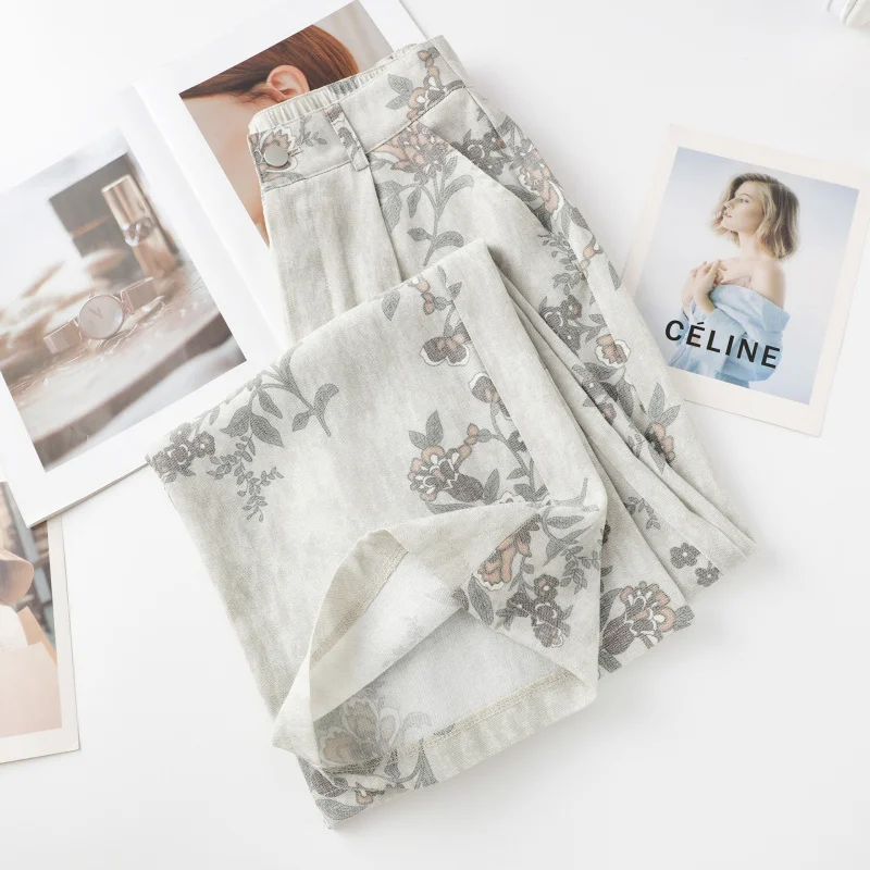 

Printed Wide-Leg Pants for Women, Summer Thin High-Waist Fashion Loose Draped Casual Straight Retro Yamamoto Pants