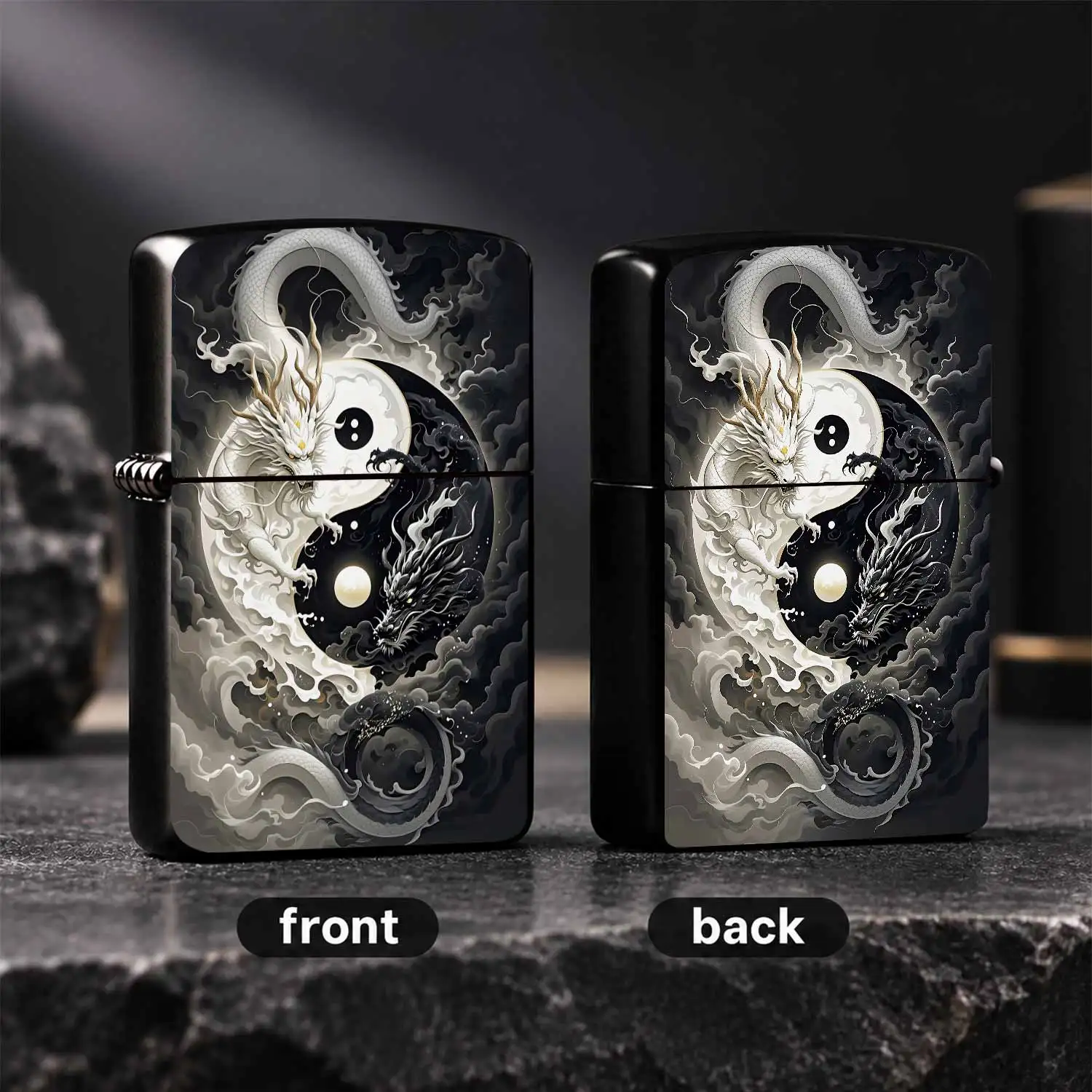 Exquisitedual Dragon Themed Lighter, Elegant Tai Chi Dragon Art Pattern, Stylish Portable Daily Use Ignition Tool, Ideal For Outdoor, Home, Gifting, Unique Decorative Collectible Present For All Scenarios A Humorous And Interesting Lighter