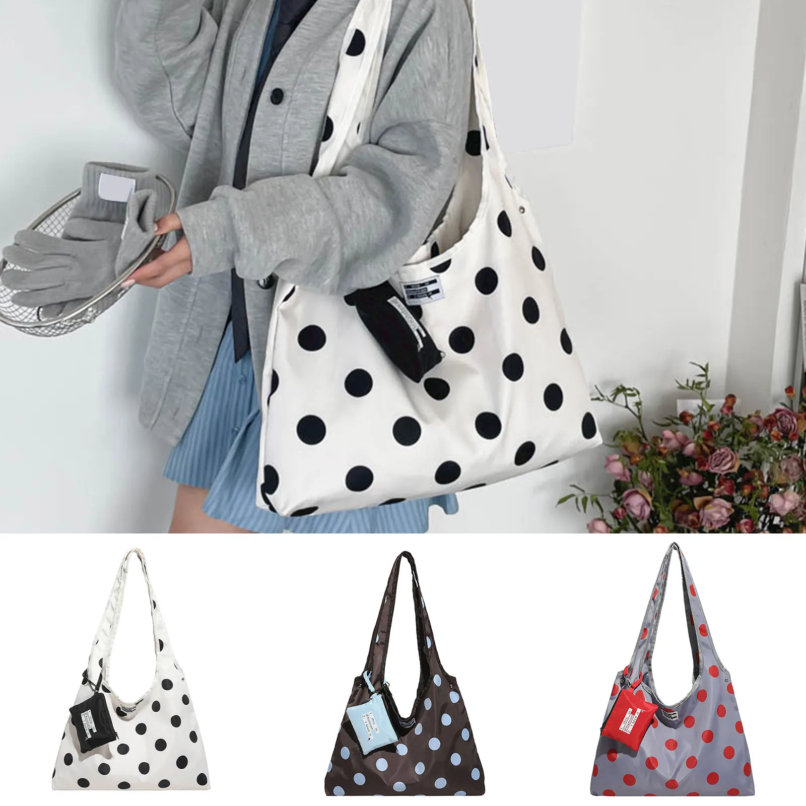 

Women Polka Dot Canvas Handheld Shoulder Bag Vintage Underarm Pouch Versatile Shoulder Bag for Shopping Work & Daily Use