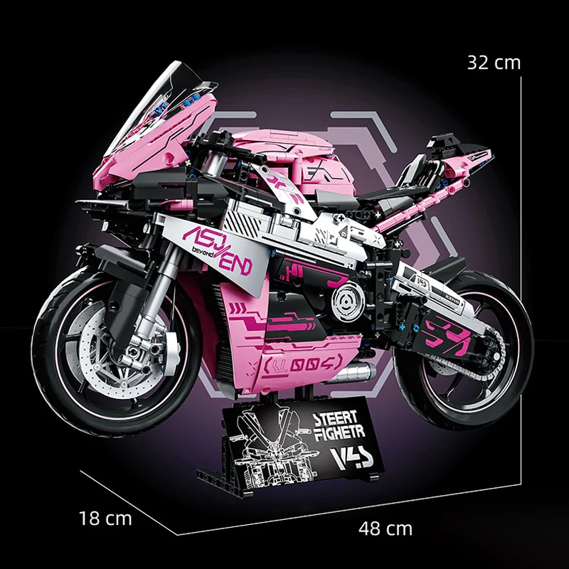 متوفر MOC التكنولوجيا العالية التقنية 1:5 الوردي دراجة نارية اللبنات قاطرة الطوب نموذج لعب للبنين هدية الكريسماس مجموعة
