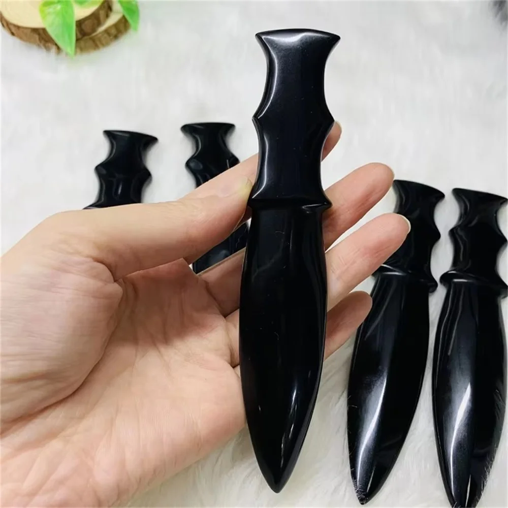 

New arrivals 15cm carved stones and crystals crafts natural black obsidian Dagger for Decor carving folk crafts Healing Stone