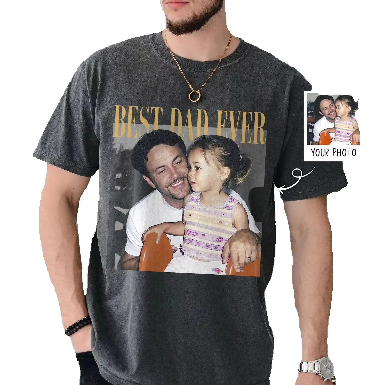 

Personalised Photo Dad Design Image Short Sleeve Shirt Unisex Custom Portrait Papa Tee Best Dad Ever Family Father's Day Gifts