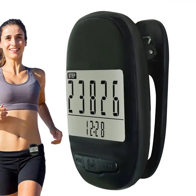 Step Counter Clip On LCD Display Mile Trackers With Clock Function Simple Pedometer Multifunction Portable Odometer For Fitness