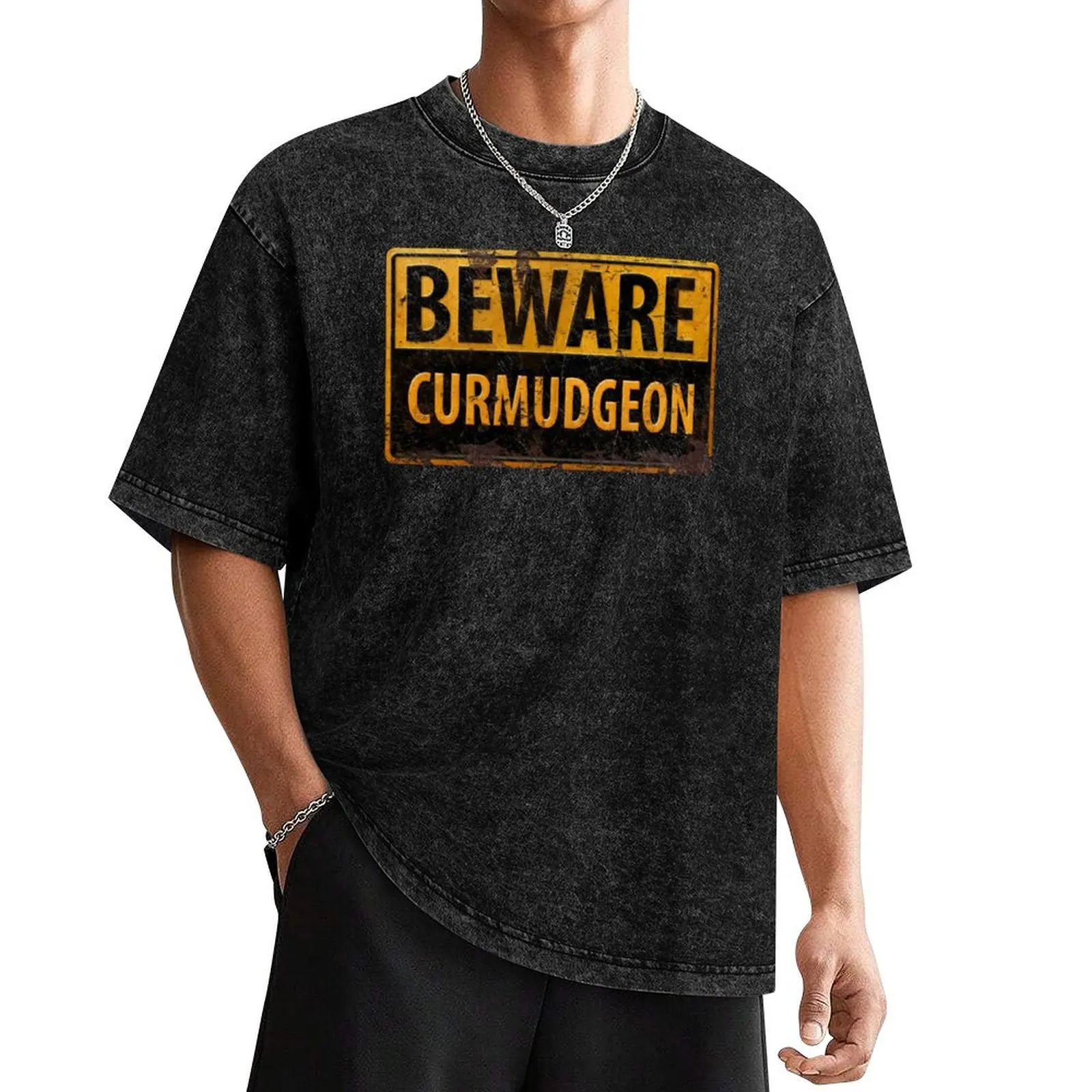 BEWARE CURMUDGEON - Rusty Danger Warning Sign T-Shirt Louboutins oversized t shirt vintage heavyweight t shirts for men