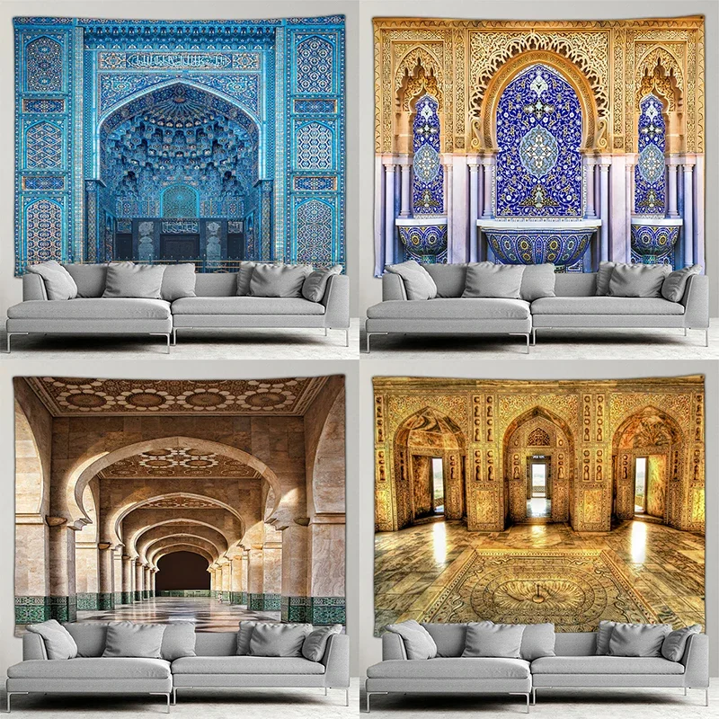 Moroccan Architectural Tapestries Vintage Islamic Geometric Pattern Wall Hanging Wall Art Decor Mural Bohemian Home Decor