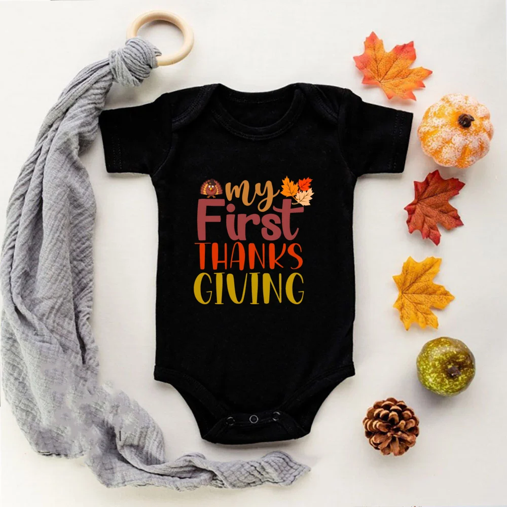 My First Thank Giving Baby Romper Casual Short Sleeve Infant Bodysuit Fashion Round Neck Jumpsuit Newborn Thank Giving Clothes