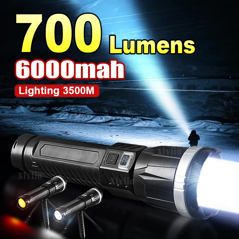 

Extra Large Rechargeable Flashlight 700LM Portable Searchlight Camping Light with Stand Tactical Torch for Hiking Patrol Fishing