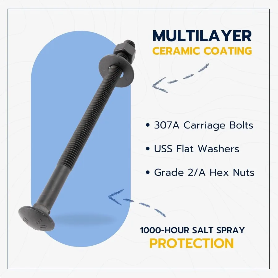 3 8 x 61 2 25 Paket Kit Baut Kereta Hitam Kelas 307A Berlapis Keramik untuk Penggunaan Eksterior 2X Ketahanan Karat dari Galvanisasi oleh