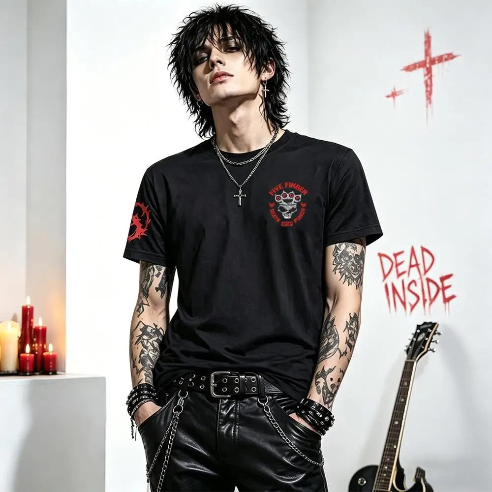 2026 Heavy Metal Punk Rock T-shirt Men's for 5FDP Five Finger Death Punch Fans Gothic Street Style Retro Crew Neck Casual Top