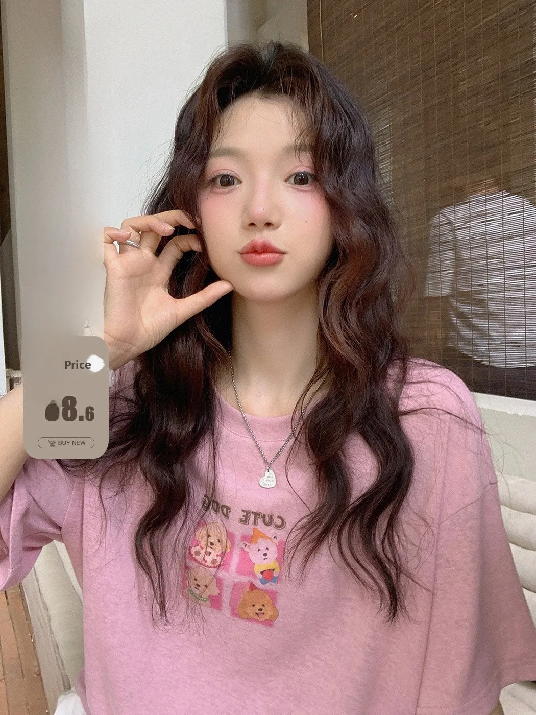 

Ibell Zhang l Cotton Japanese Sle Soft Cute Dog Print T-irt Women's Simple Versatile round Ne ort Sve Top