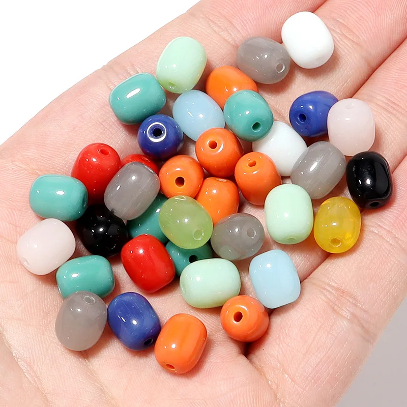 30pcs/Lot Oval Cylindrical Glass Beads for Jewelry Making Loose Spacer Charm Bead Glass Cylinder Beads DIY Bracelet Accessory