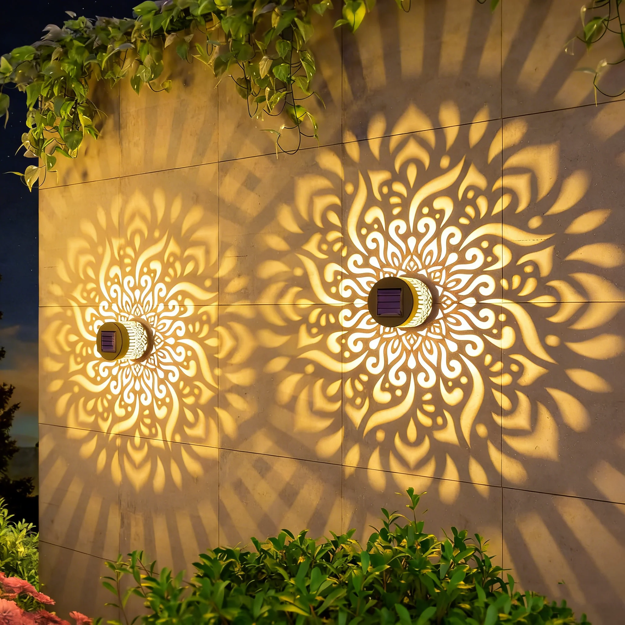 Solar Mandala Sunflower Projector Wall Light Outdoor Garden Decoration Landscape Light for Patio Garden Estate Porch Courtyard