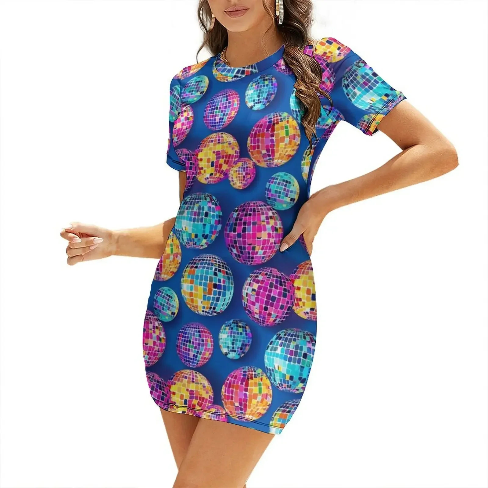 

Disco Balls colorful rainbow design Short-Sleeved Dress luxury woman party dress wedding dresses for woman