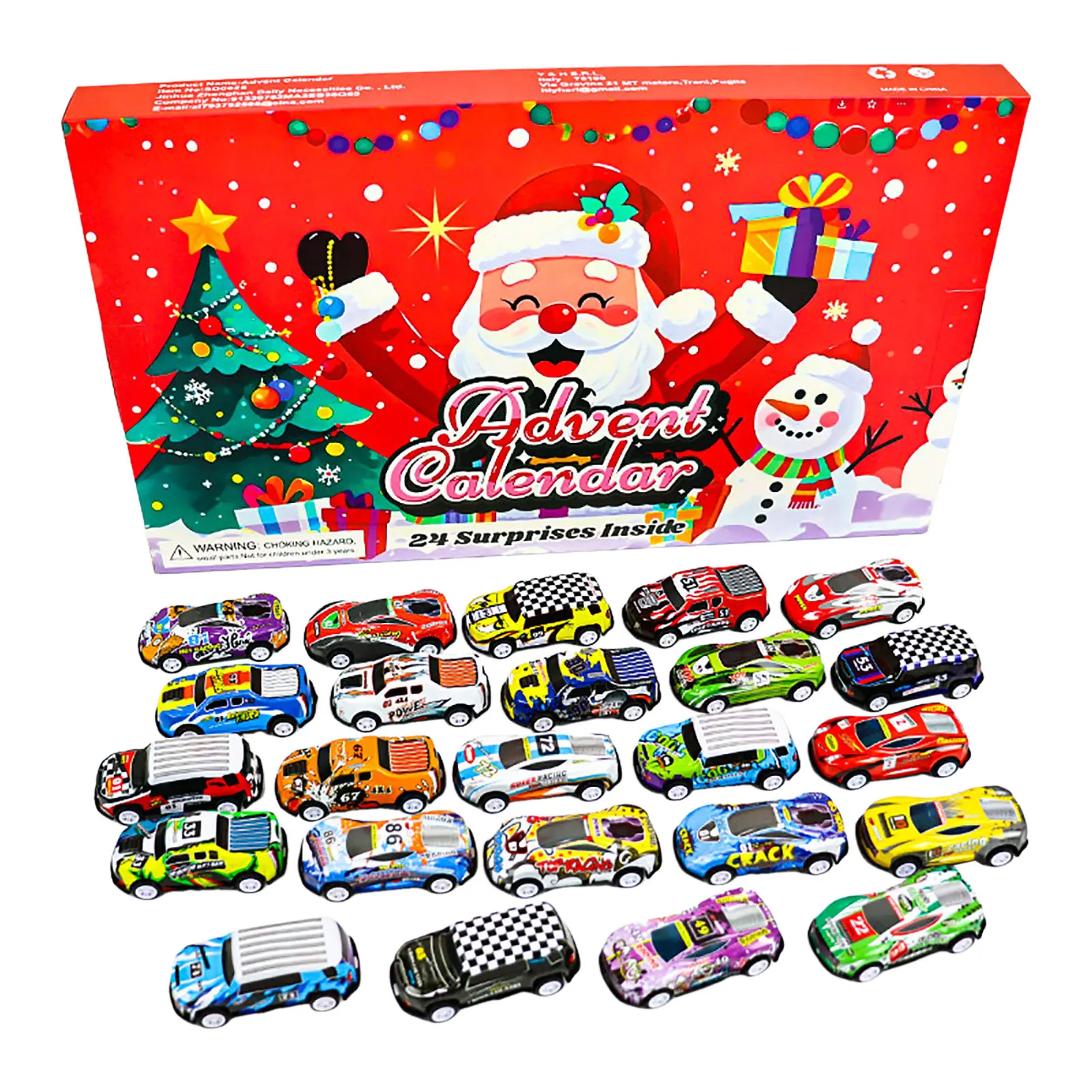 Timer per vasino per bambini Calendario di arrivo natalizio Calendario per il conto alla rovescia di 24 giorni Giocattoli per auto 24 da collezione Timer per sabbia da 2 minuti Denti con spazzola