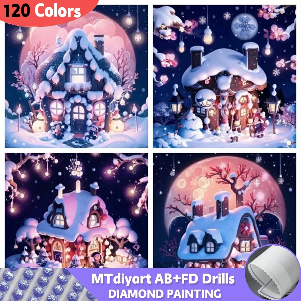 

Снежный дом 120 цветов AB Фея Пыль 5D Diy Алмазная картина Домашний декор Полные дрели Вышивка Зимний пейзаж Мозаика Настенное искусство