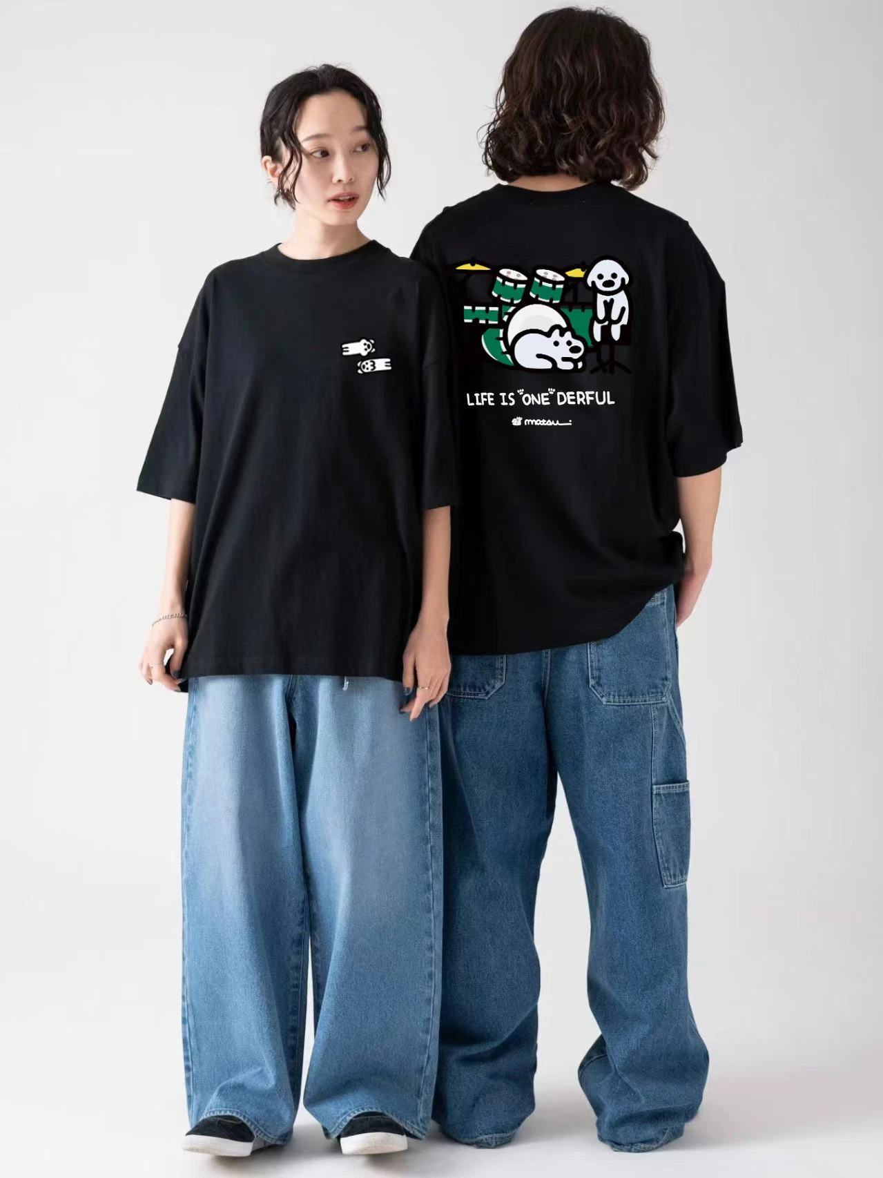 

Japanese Summer Trendy Brand Round Neck Large Size Short-sleeved T-shirt Men's Drumming Puppy Loose Half-sleeved Female Couple