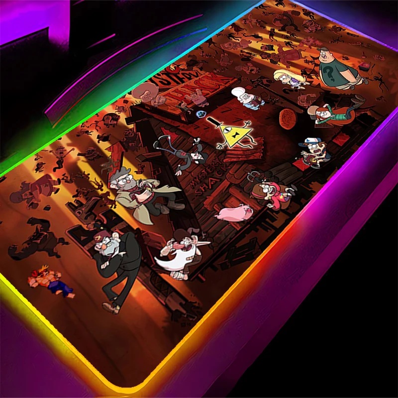 Computer Backlight Muismat RGB Gravity Falls Gaming MousePad Grote LED Mini Pc Gamer toetsenbord pad XXL PC Bureaumat tapis souris