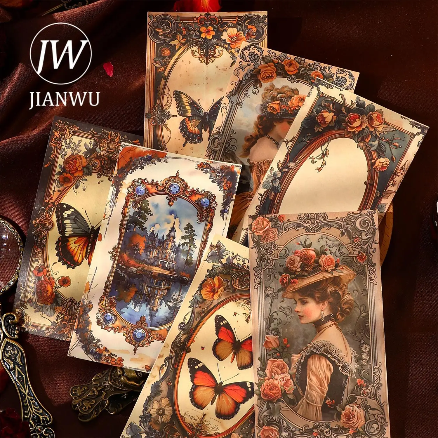 JIANWU 30 Sheets Bach\'s Conjecture Series Vintage Baroque Flower Border Collage Material Paper Creative DIY Journal Stationery