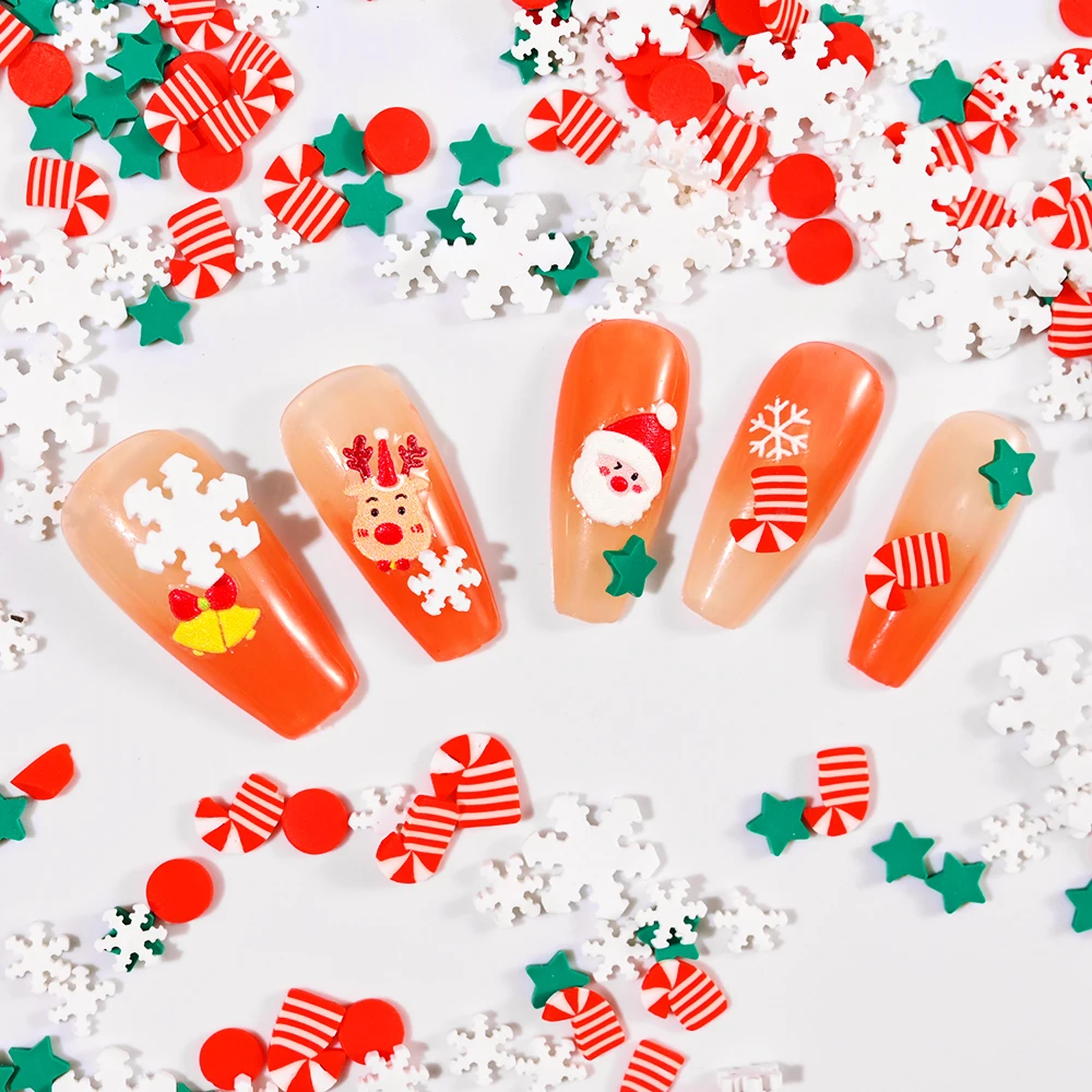 400 pçs 10g natal prego fatias de argila de polímero polvilha misturada série de natal slime argila macia acessórios da arte do prego diy artesanato suppli