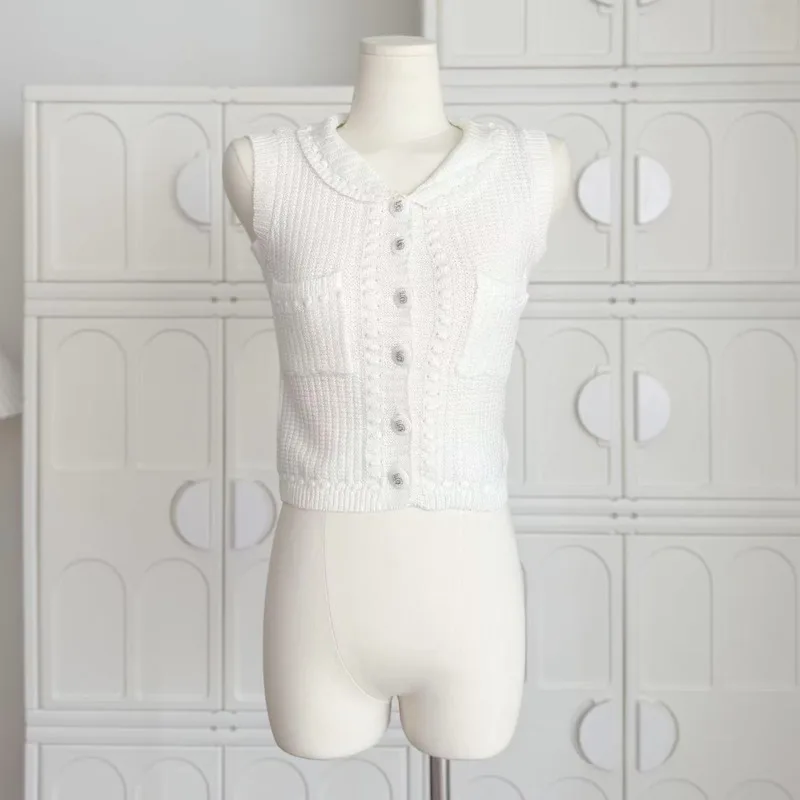 

Корейский милый шикарный укороченный свитер, женский модный повседневный вязаный кардиган, жилет, летний элегантный жилет для женщин, роскошные дизайнерские топы