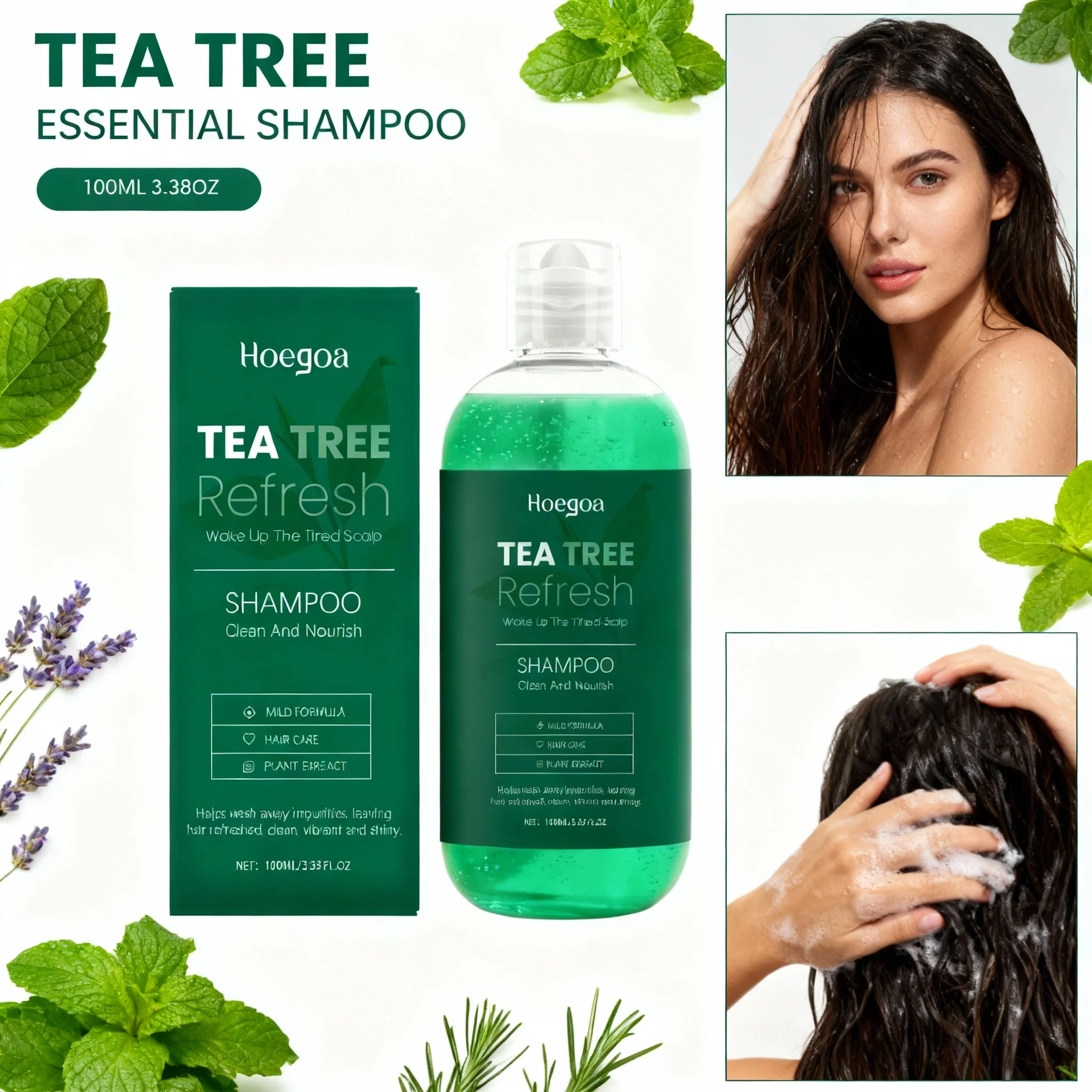 Tea Tree Essential Shampoo Natural Formula Oil Control Anti Dandruff Scalp Purifying Cleansing Soothing Moisturizing Hair