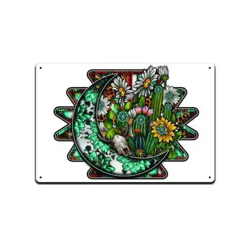 Moon Cactus Desert  Tin Metal Sign Décor Stones Flower Psychedelic-Aluminum