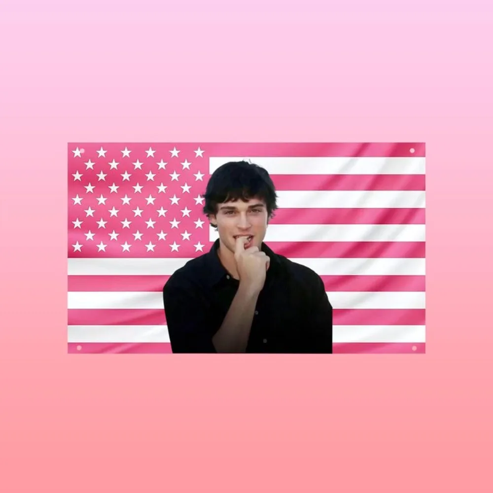 1pc Tom Welling Pink American Flag Tapestry, Smallville Clark Kent Wall Hanging, Eye-catching Aesthetic Wall Decor