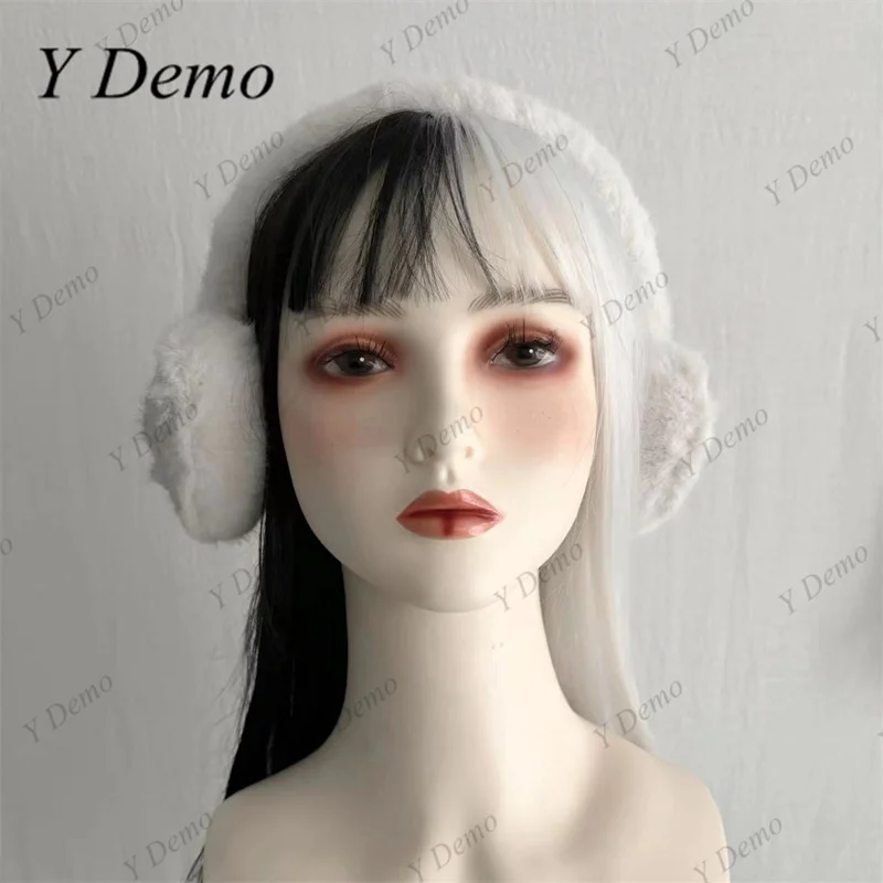 Y Demo Gothic Strips Ciepłe nauszniki Urocze nauszniki w kształcie serca Harajuku Fuzzy Earmuff