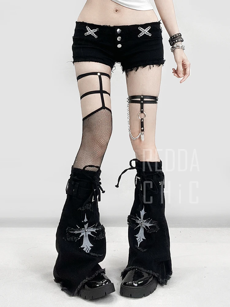 REDDACHiC Low Waist Buttoned Denim Shorts Hot Summer Ribbon Decor Black Stitching Raw Edge Casual Bootypants Acubi Women Clothes