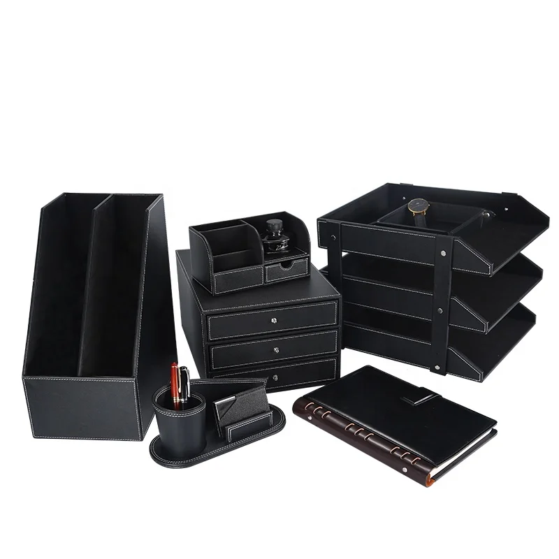 

Office supplies desktop storage multifunctional business leather desk set organizer