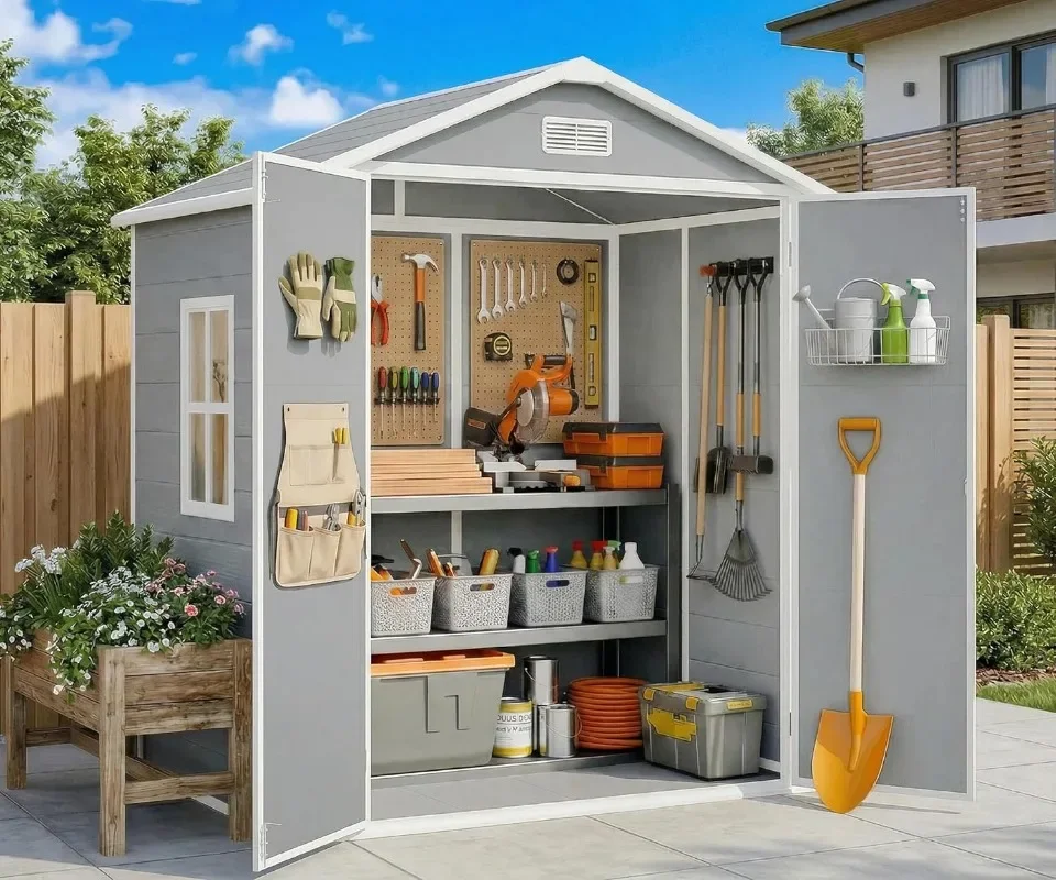 

Gizoon 6x4.4 FT Resin Shed with Floor, Plastic Outdoor Storage Shed with Windows, All-Weather Garden Tool Shed with Lockable