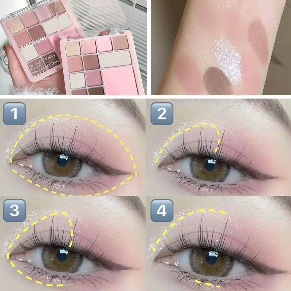 لوحة أحمر خدود وظلال عيون مكونة من 12 لونًا، نمط تشبع الورد، لون كوري منخفض لؤلؤي لعيد الحليب L6N4