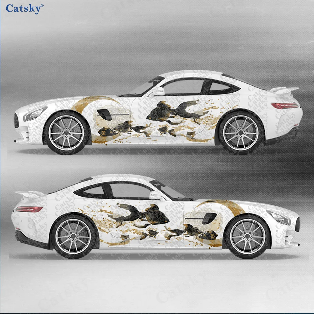

2pcs.Crescent Moon Goldfish Girl Car Side Wraps, Self-Adhesive PVC Waterproof & Scratch-Resistant Stickers, Car Accessory Gift