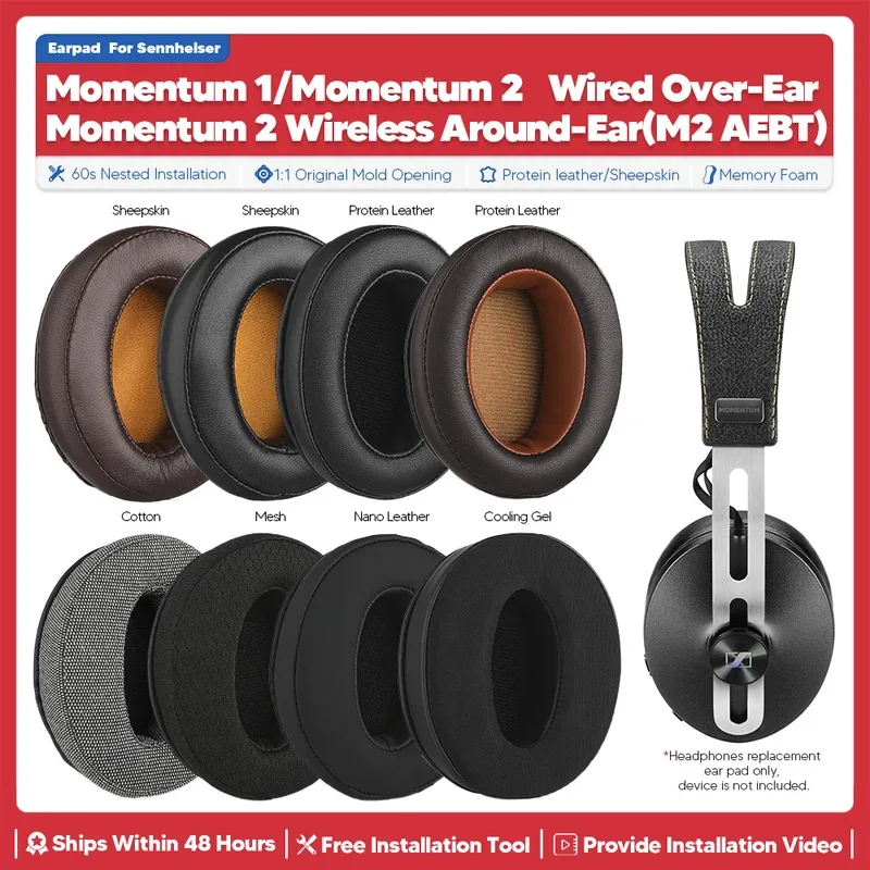 Coussinets d'oreille de remplacement pour Sennheise Momentum 1, filaire Momentum 2, sans fil, accessoires pour écouteurs, coussin d'oreille pour casque Coussinets d'oreille de remplacement pour Sennheise Momentum 1, filaire Momentum 2, sans fil, accessoires pour écouteurs, coussin d'oreille pour casque