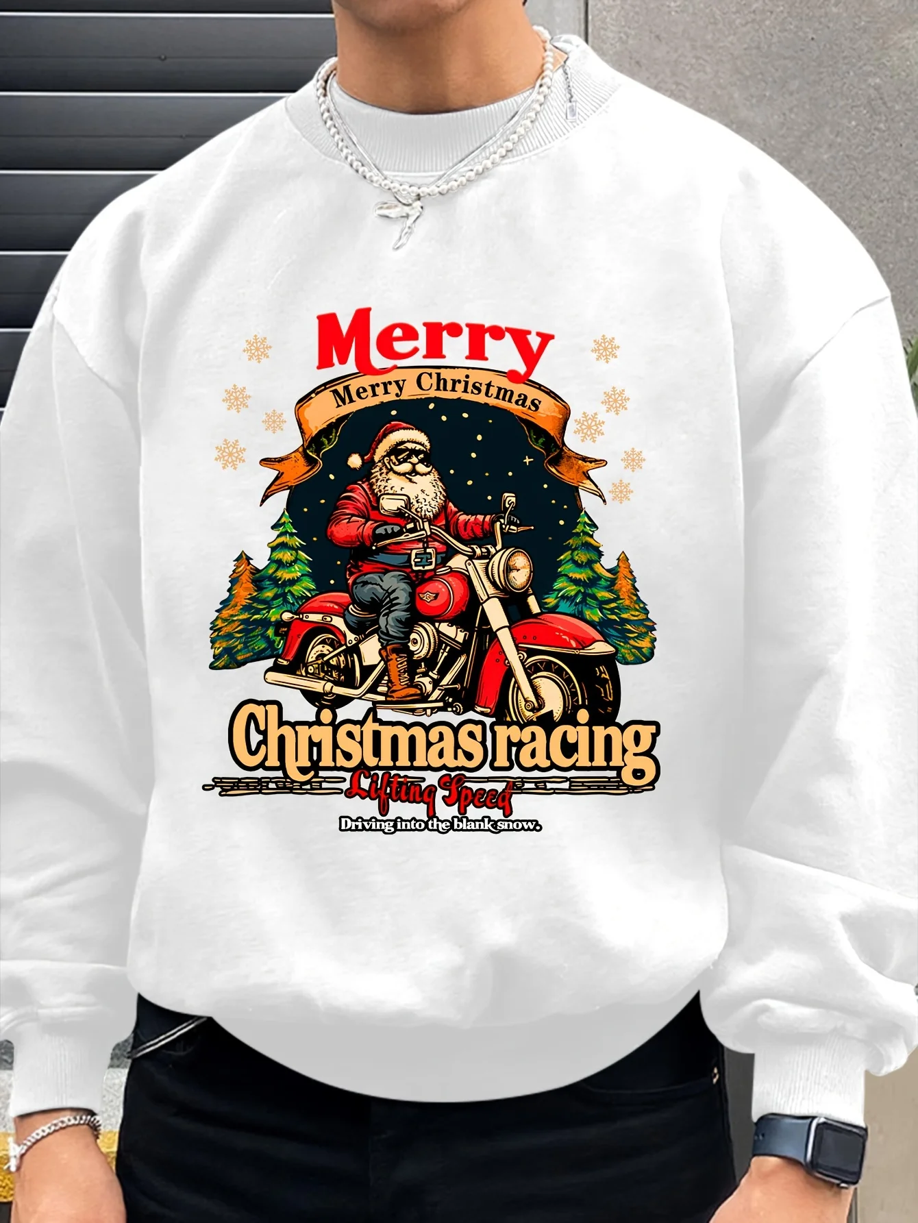 Men's Fashion Creative Design Sense Christmas Santa Print Sports Leisure Commuting Versatile Long-sleeved Loose Crew Neck Sweater, Niuwang Selection