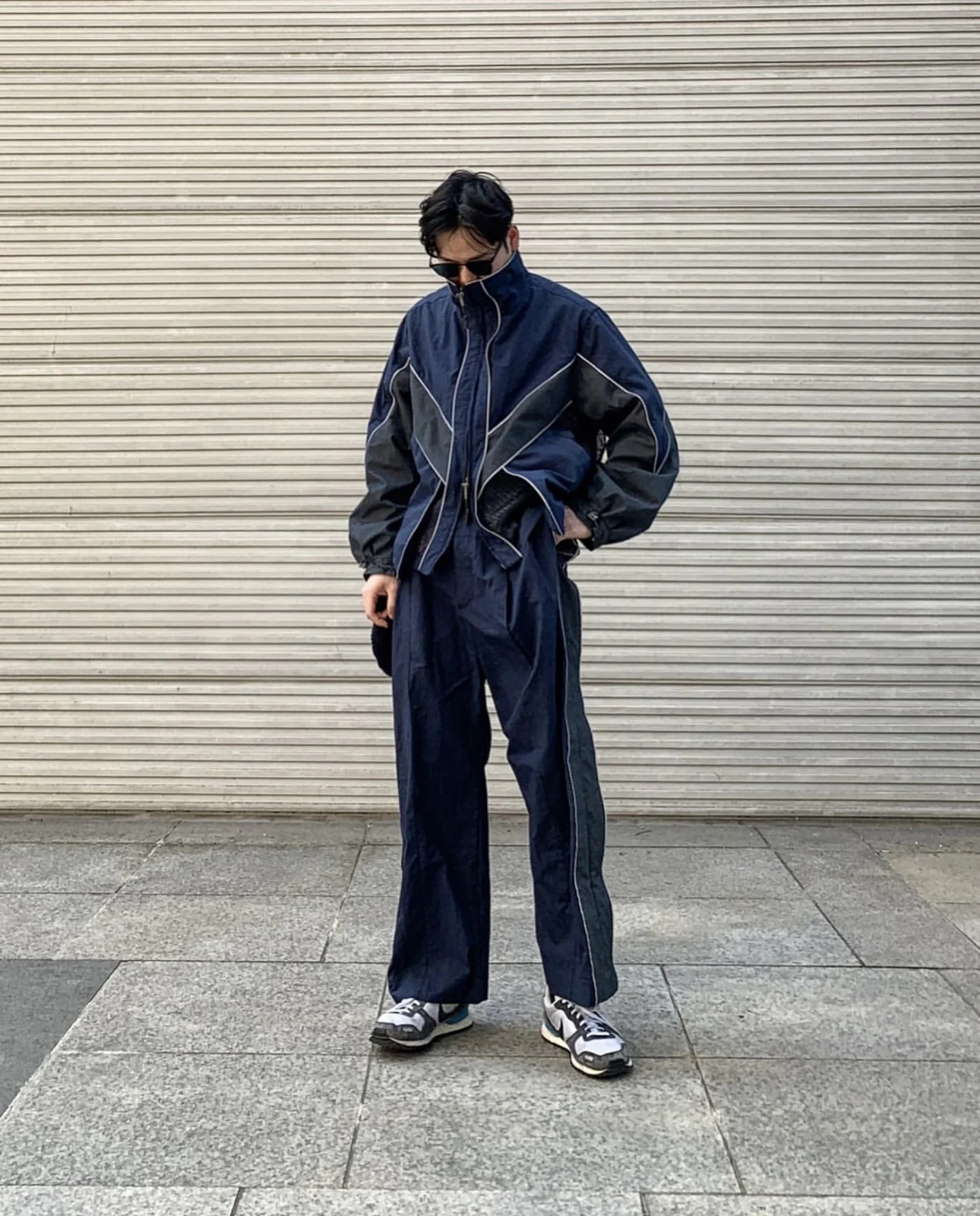 

Banana Blue Vintage American Flight Trainer Jacket Quick Dry Training Suit Set Color Block Vibe Loose Fit Youth Fashion