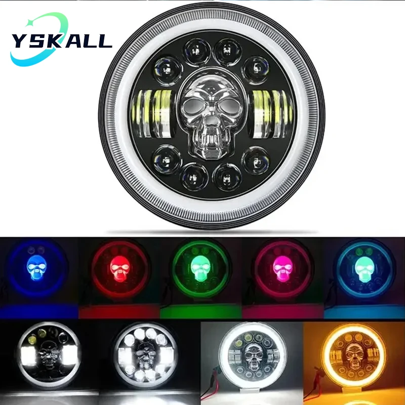 

7 Inch LED Headlamp Automatic Turning Change Motorcycle High Low Beam Lamp Headlight Colorful Light Universal Car Accessories