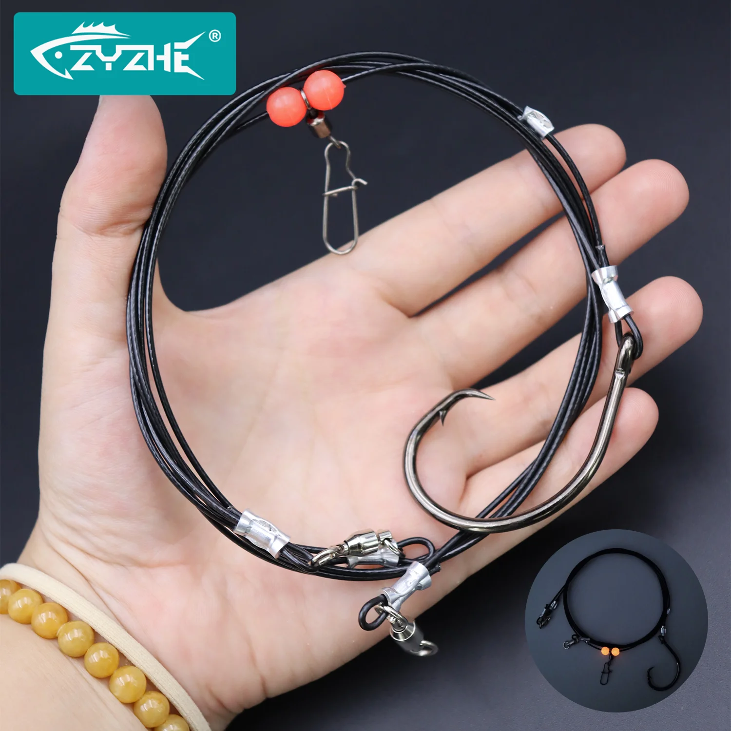 ZYZHE 1pc Sea Fishing Rigs With 49 Strands Steel Wire 10/0# Circle Hooks Ideal Sea Fishing Tuna Shark Rigs String Hook