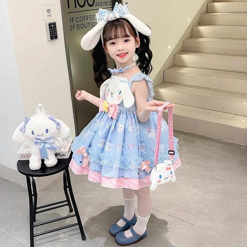 Original Miniso Kawaii Cinnamoroll My Melody Children Dress Cartoon Anime Lolita Princess Dresses Summer Party Sweet Girls Gifts