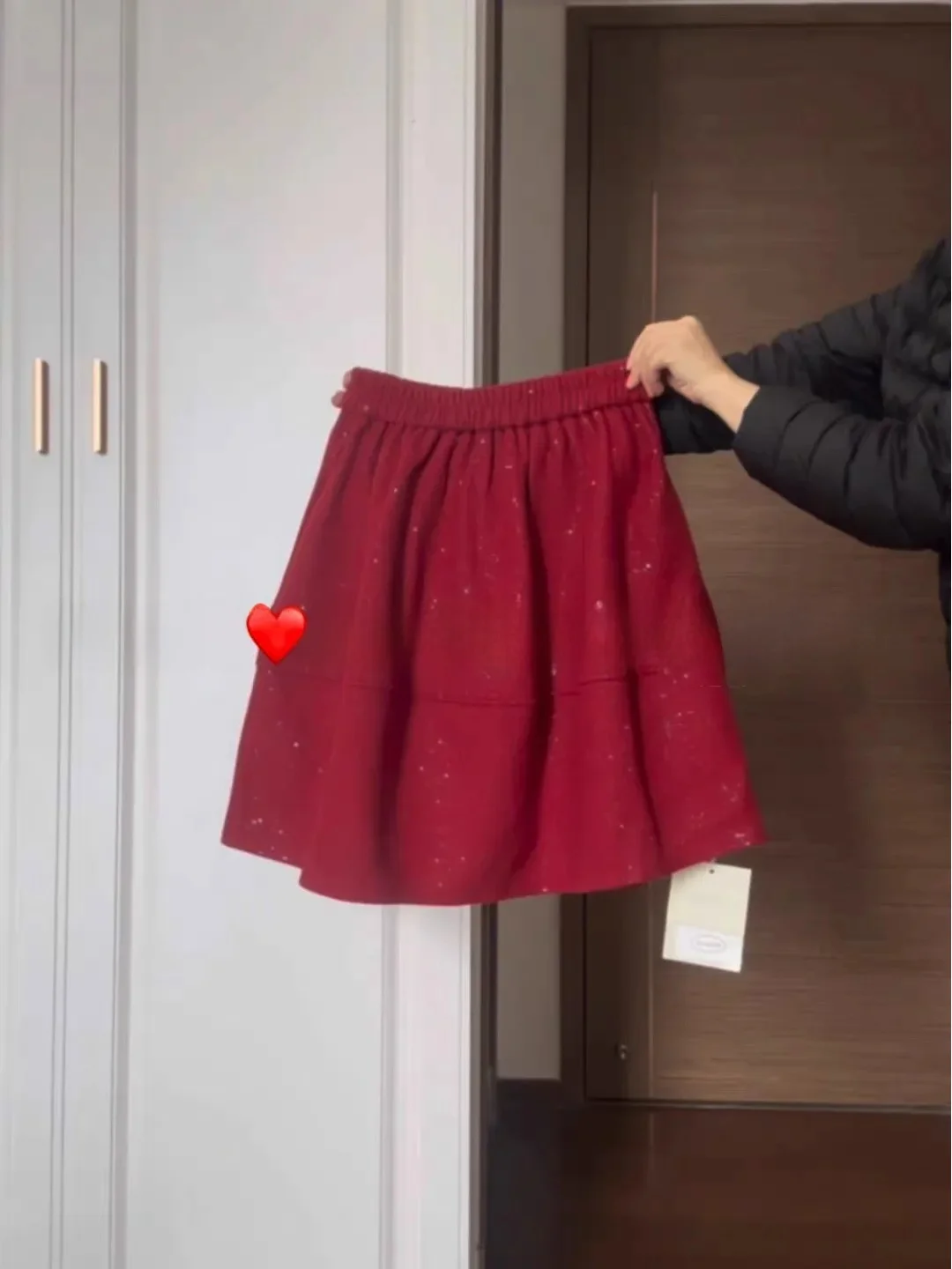 plus Size Women's Red Woolen Skirt High Waist Elastic Waist A-Line  Skirt Slimming Effect Fashionable And Stylish