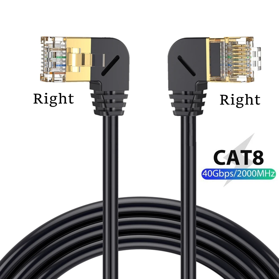 Cat8 Ethernet Cable SFTP 40Gbps 2000MHz Cat 8 RJ45 Network Lan 90 Degree Up Down Left Right Angle Internet RJ 45 Ethernet Cable