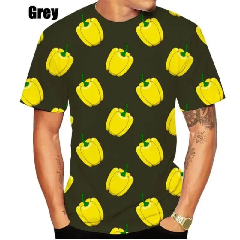 T-shirt estiva da uomo nuova stampata in 3D con motivo a peperoncino colorato Fashion Street Fun Plus Size girocollo Top
