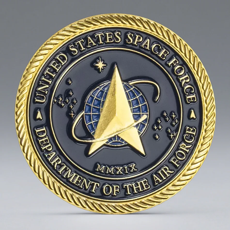 Gold Plated U.S Space Force Challenge Coin and Heros Valor Prayer for Courage Souvenirs Coin