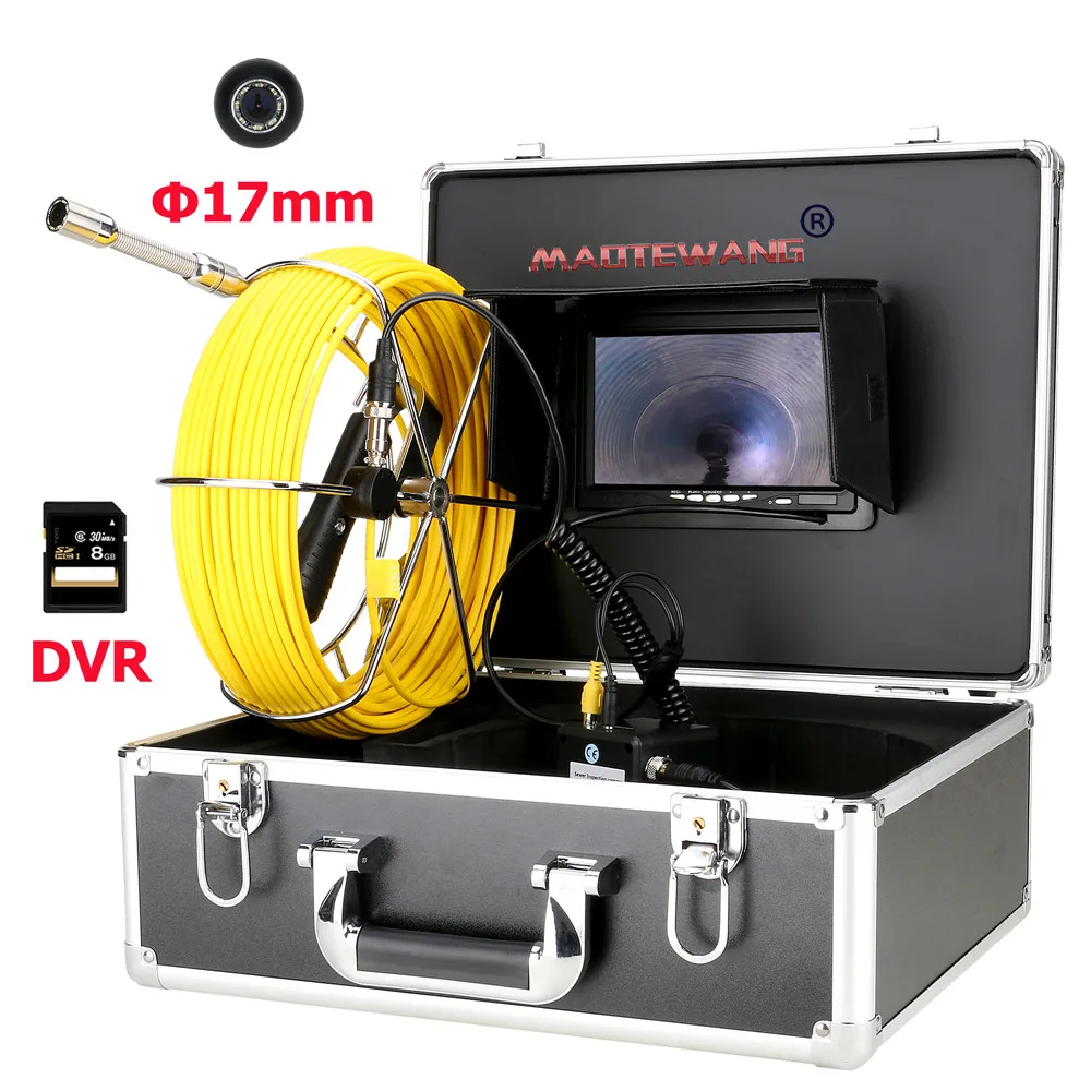 

20M/30M/40M/50M Sewer Pipe Inspection Video Camera 17mm 8GB SD Card DVR Drain Sewer Pipeline Industrial Endoscope 7" Monitor