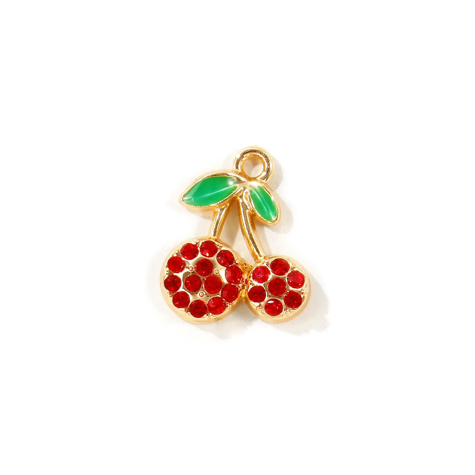 10 Stück Mehrfarbige Frucht-Anhänger (Erdbeere, Kirsche) mit roten Strasssteinen, Zinklegierung, für Damen, DIY-Halskette, Armband, Schmuckzubehör – Detail 5