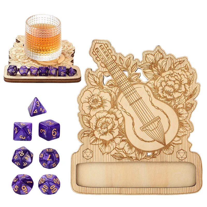 

Wooden Coaster with Bard Design 7pcs/set Plastic Polyhedral Dice for Table Board Role Play Gaming Entertainment Dice Accessory