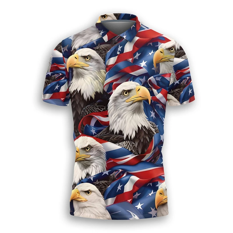 

Fashion USA Eagle 3D Printed POLO Shirt America Patriotic T Shirt US Male Streetwear Funny Boy POLO Shirt Lapel Button Tee Tops