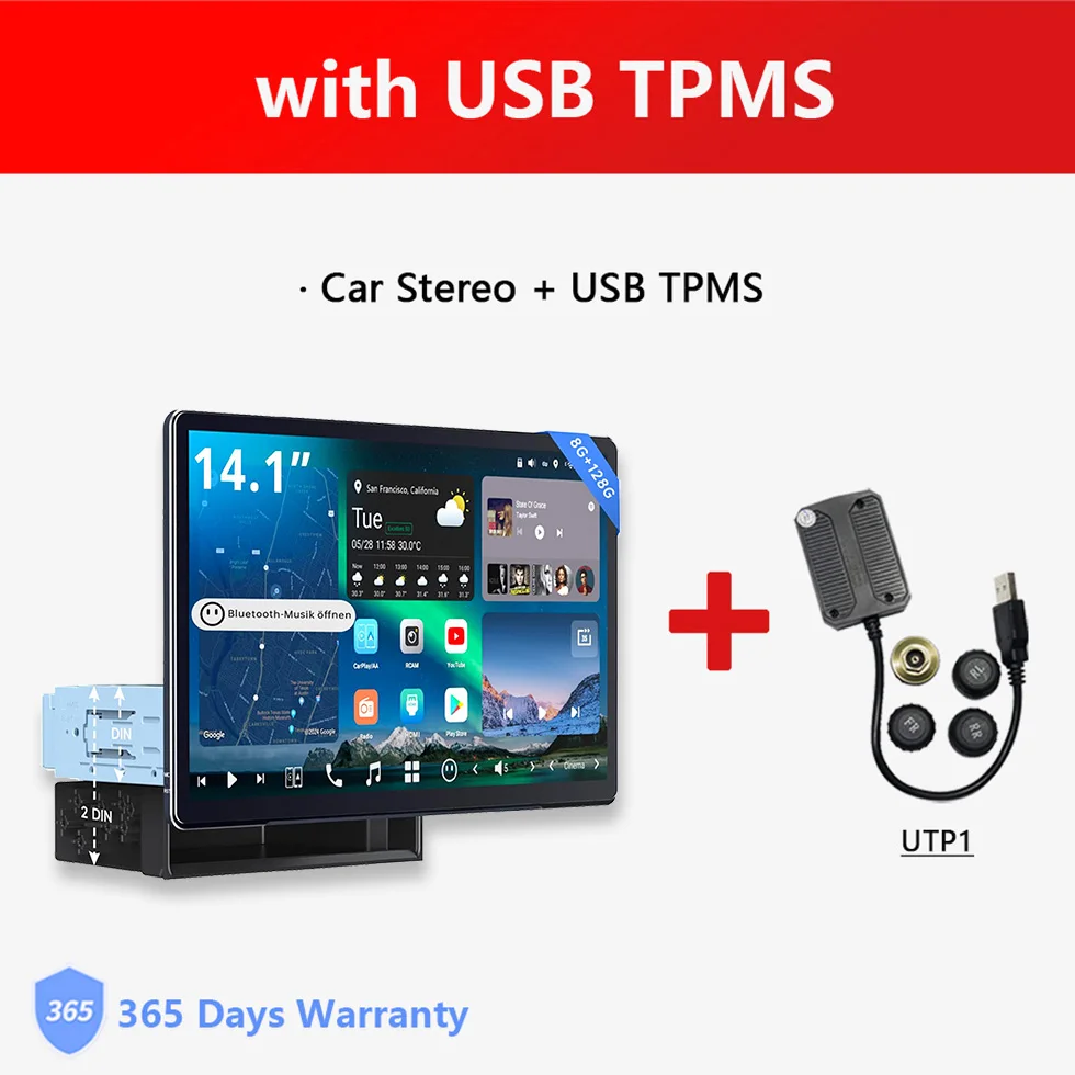 14,1 inch Groot Intrekbaar Scherm Android Radio 1/2 Din Flexview Display Autostereo LiveView Camera Parkeerhulp GPS Navigatie Bluetooth Head Units X10 Atotozone