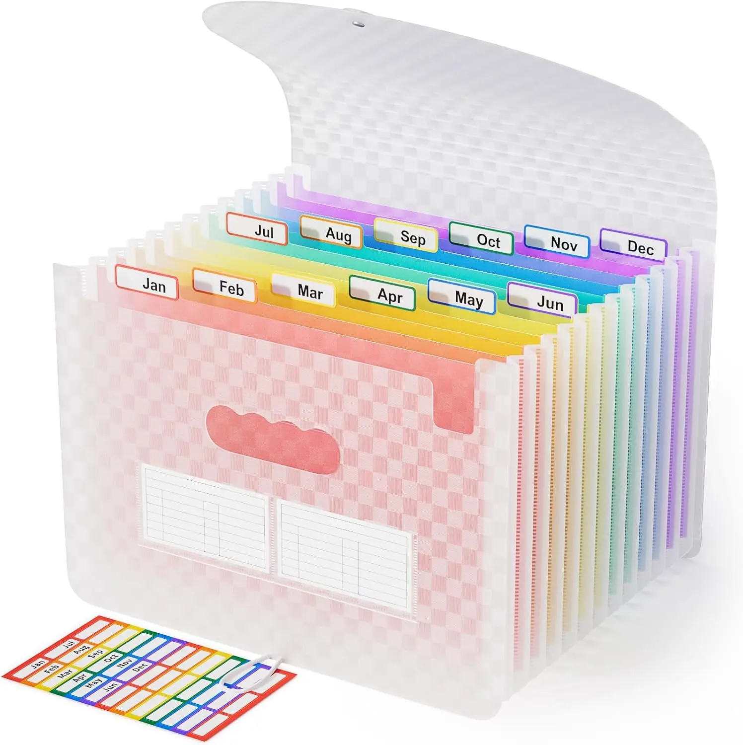 

12-pocket accordion-style document organizer, expandable accordion-style file folder, A4 size, color labels